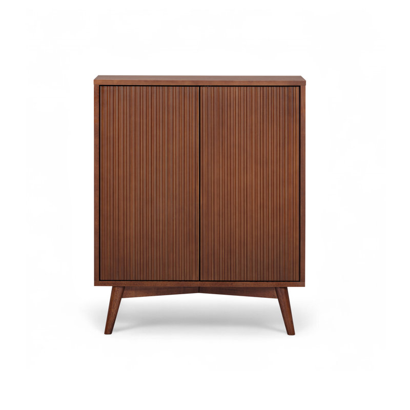 Tremolo Modern 2-Door Accent Cabinet with Adjustable Shelves & Fluted Push-Open Fronts for Living Room or Entryway, Walnut