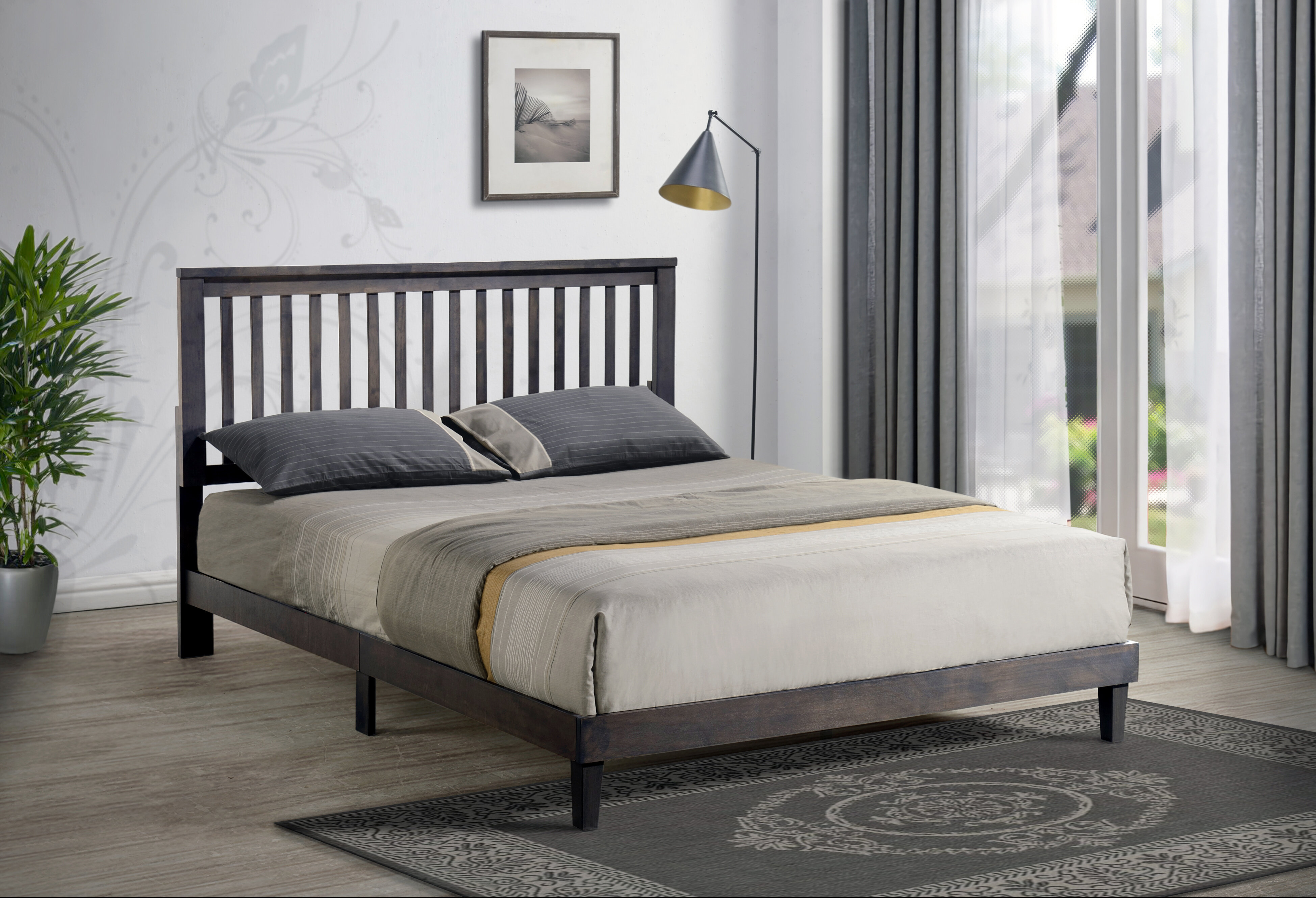 Birmati Minimalist Bed Frame with Headboard and Footboard Wade Logan Color: Black, Size: Twin