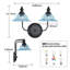 Luminaire pour meuble-lavabo 3 lumières de 25,5 po de largeur, cadre noir et verre bleu homologué UL-1656015083-1656015084-1656015085