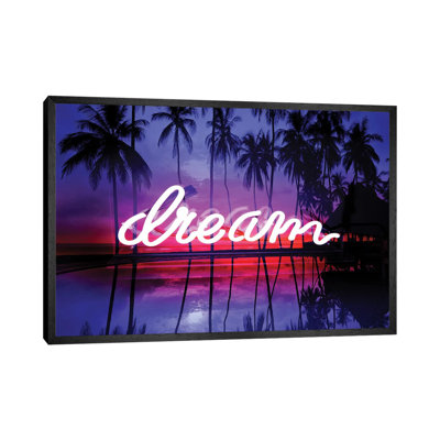 Neon Dream Beach Pink On Black by Hailey Carr - Print on Canvas