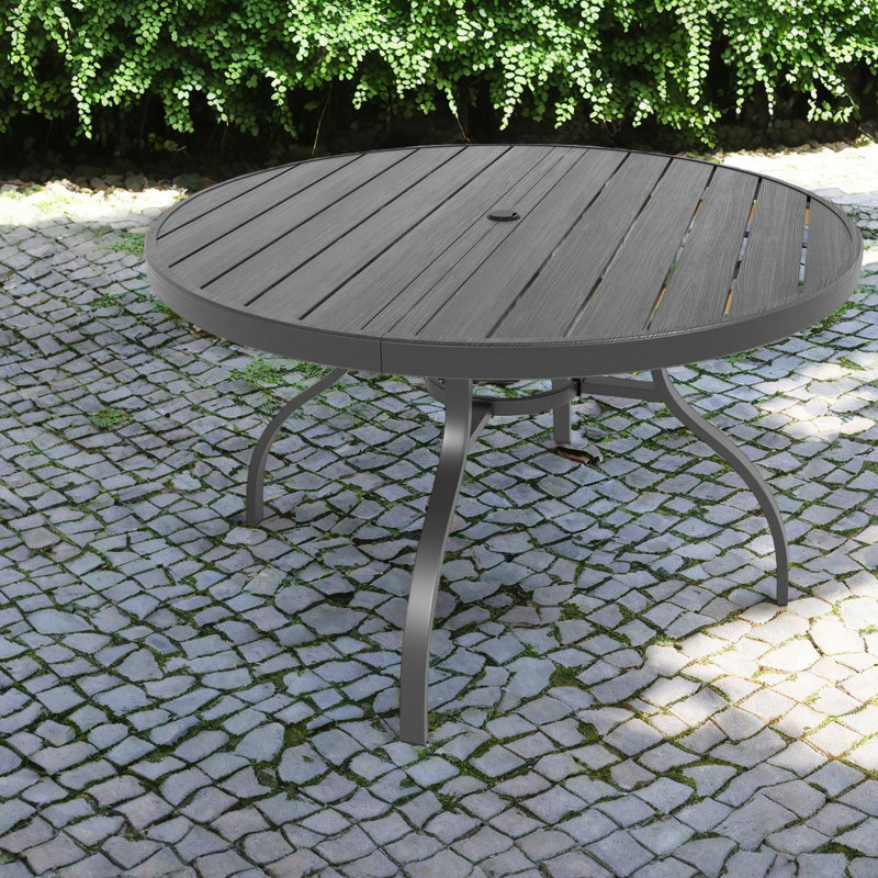 Table de patio durable, en faux bois, de conception moderne pour les repas en plein air