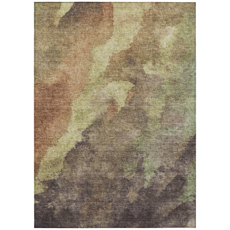 Machine Washable Indoor/Outdoor Xhevrie Mocha Rug, Rectangle 2'6" x 3'10"