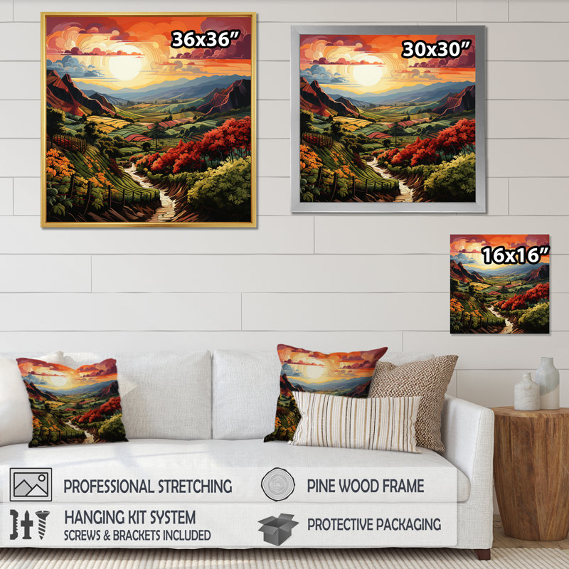 «Green Orange Vineyard Rows Of Ruby I», reproduction sur toile, H 30 po x l 30 po x P 1 po, Cadre photo noir simple