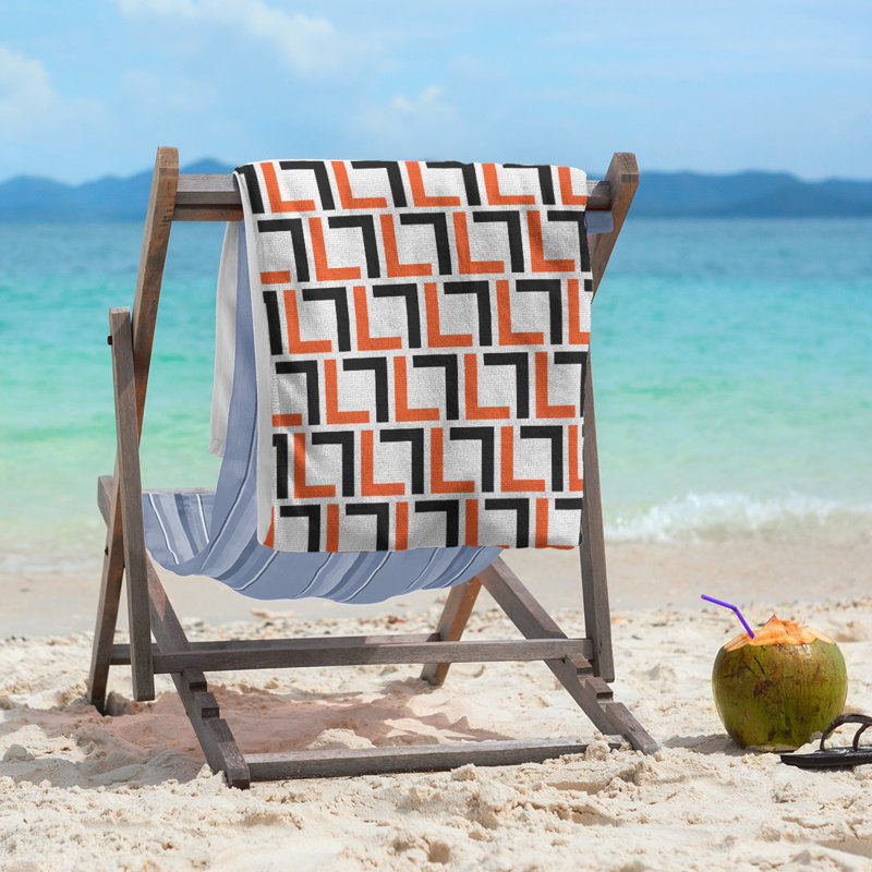 Beach Towel, White/Orange/Black