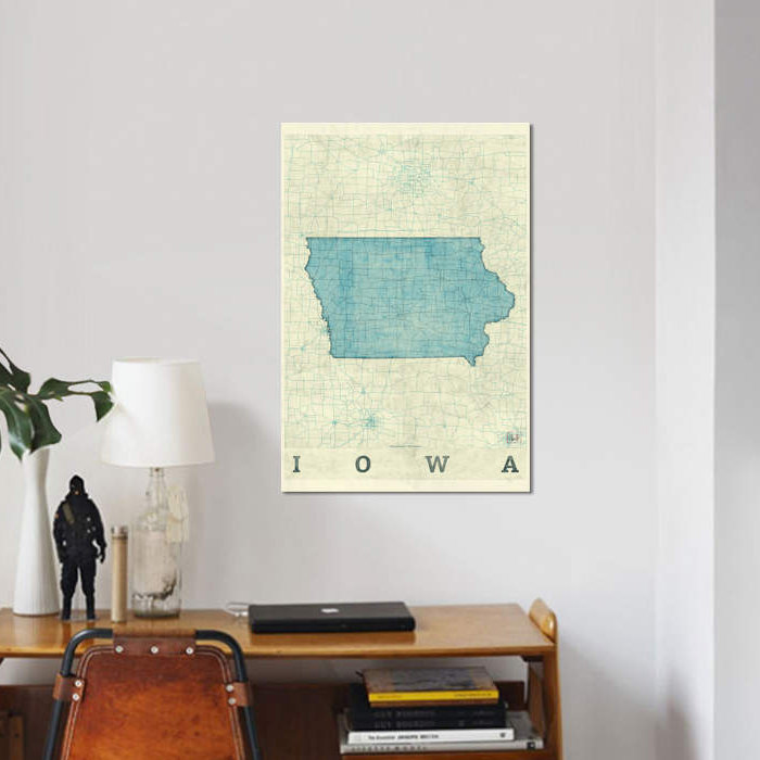 « iowa map », impression sur toile, H 26 po x l 18 po x P 1,5 po, Toile tendue, Pas de tapis
