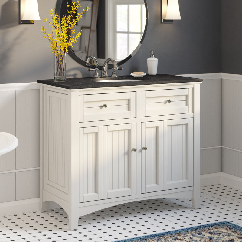 Ensemble de meuble-lavabo simple 42 po Eugene, Blanc pur, Noir