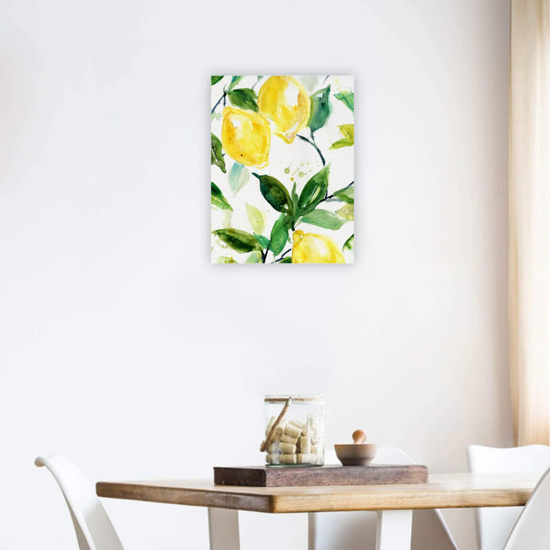 Décoration murale jaune jaune vert branche de citronnier 24 x 18 pouces