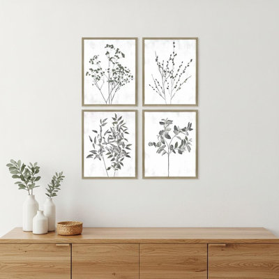 Set Of Four Floral Wild Gold Framed Print Wall Art
