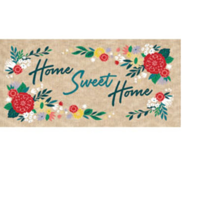 Garden Floral Home Sweet Home Burlap Sassafras Switch 22 in. x 10 in. Non-Slip Outdoor Door Mat