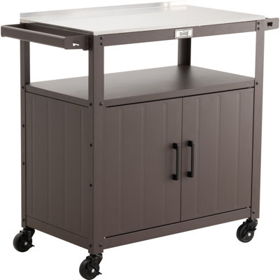 Feasto Outdoor Grill Cart with Stainless Steel Tabletop and Storage Cabinet, Movable Kitchen Island with Wheels for BBQ Food Prep