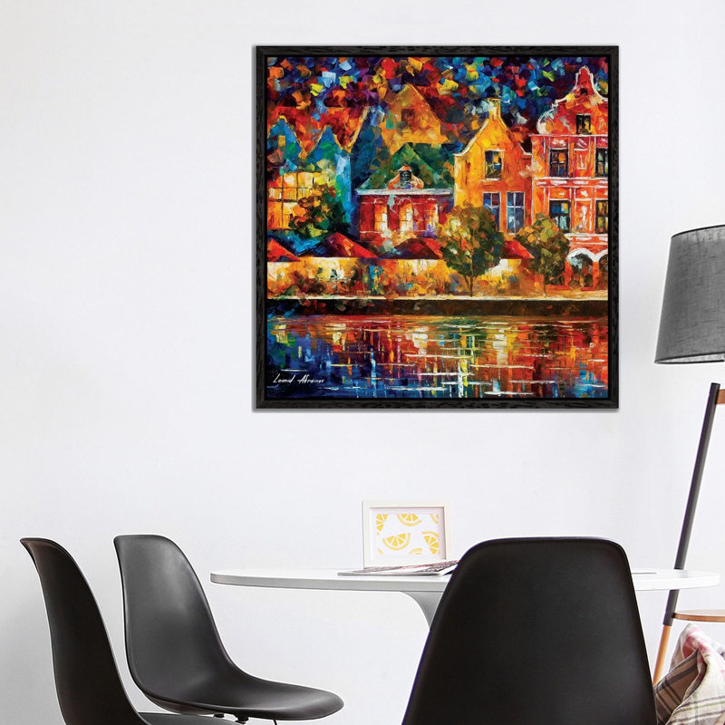 Amsterdam Of My Dreams by Leonid Afremov - Painting on Canvas, Black Framed Canvas, 93.98 cm H x 93.98 cm W