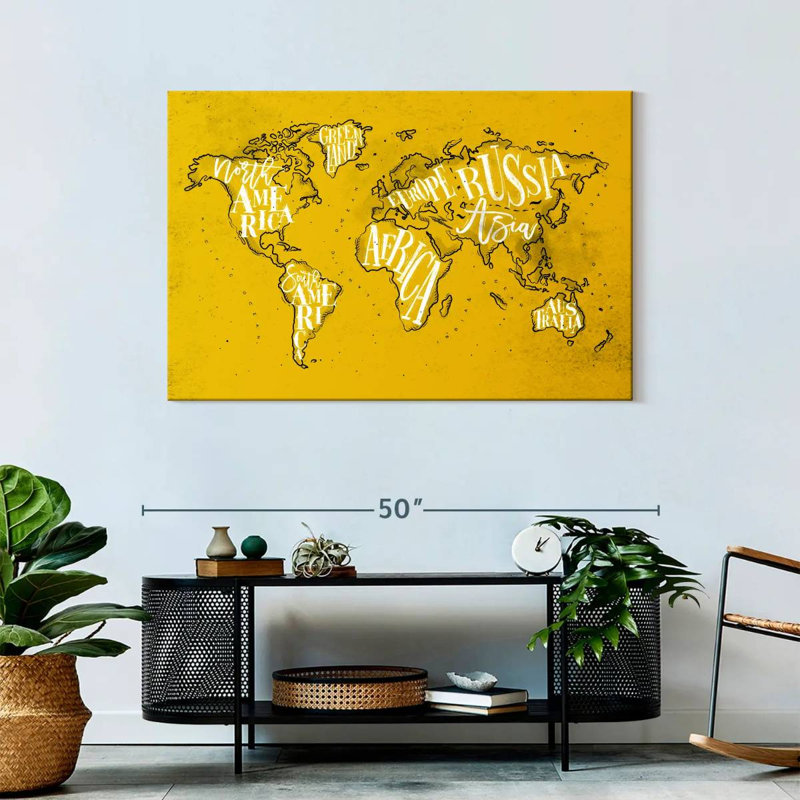 Carte du monde jaune Aliaz, H 30 po x l 45 po
