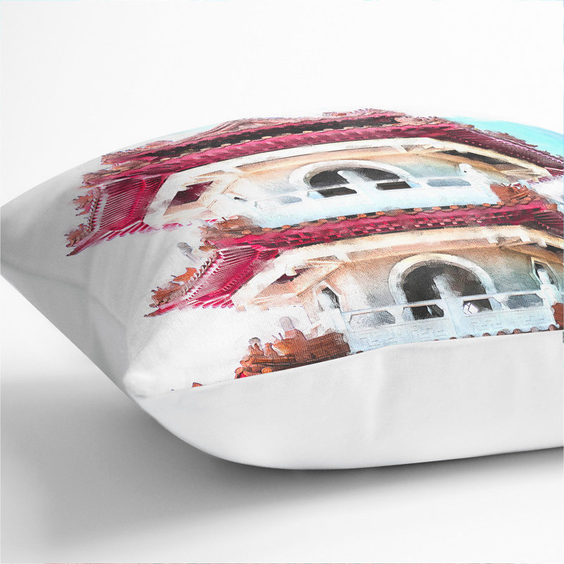 Chinese Garden In Singapore Painting Square Throw Cushion, 55cm H x 55cm W x 20cm D, White