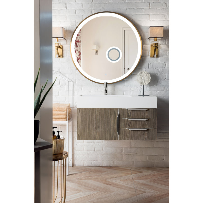 Meuble-lavabo simple flottant Mercer Island, Nickel brossé, Gris cendre