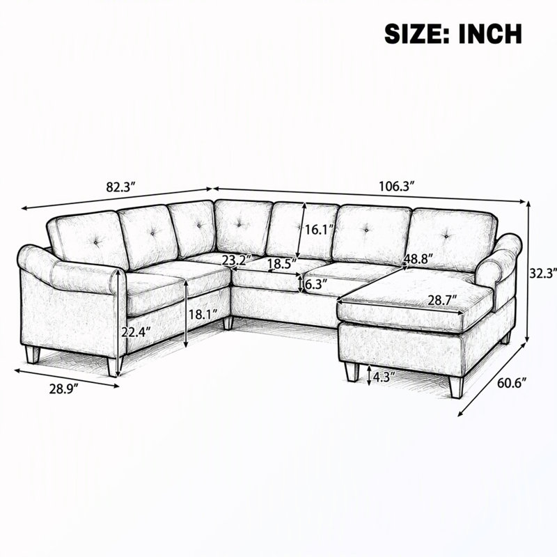 Canapé modulaire en U avec accoudoirs, Chenille brun