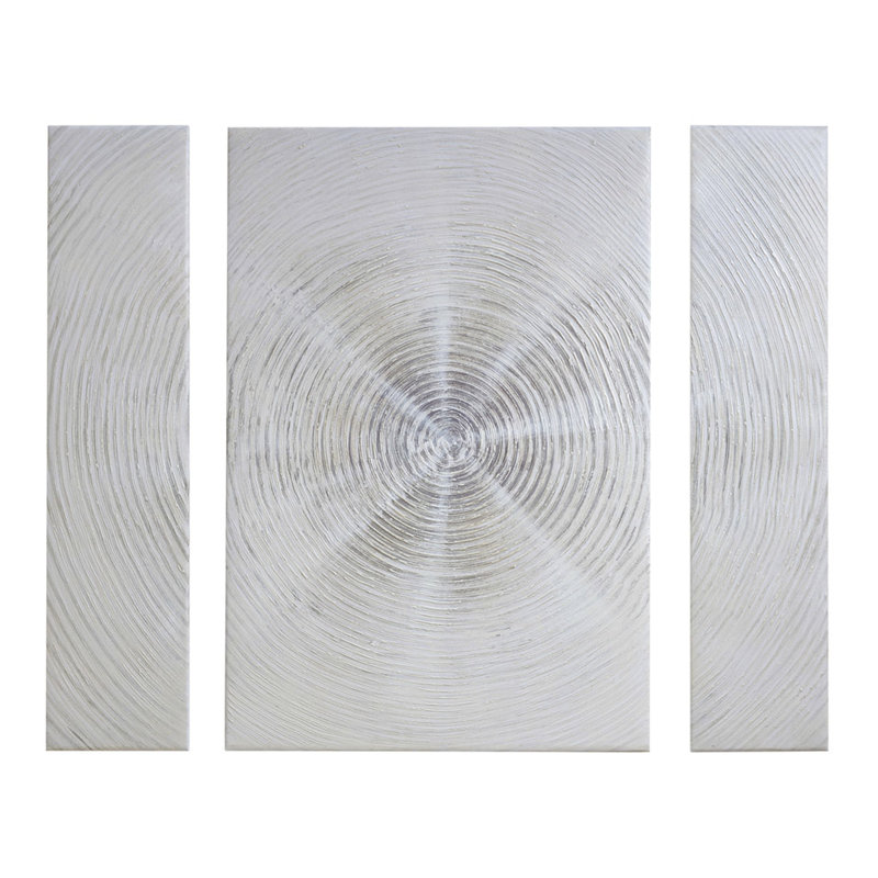 Ink+Ivy Silver Hand Embellished Canvas - 3 Wall Art With Textural Spiral For Bedroom, Living Room Decor Metallic Paint Finish Study Indoor Use Only
