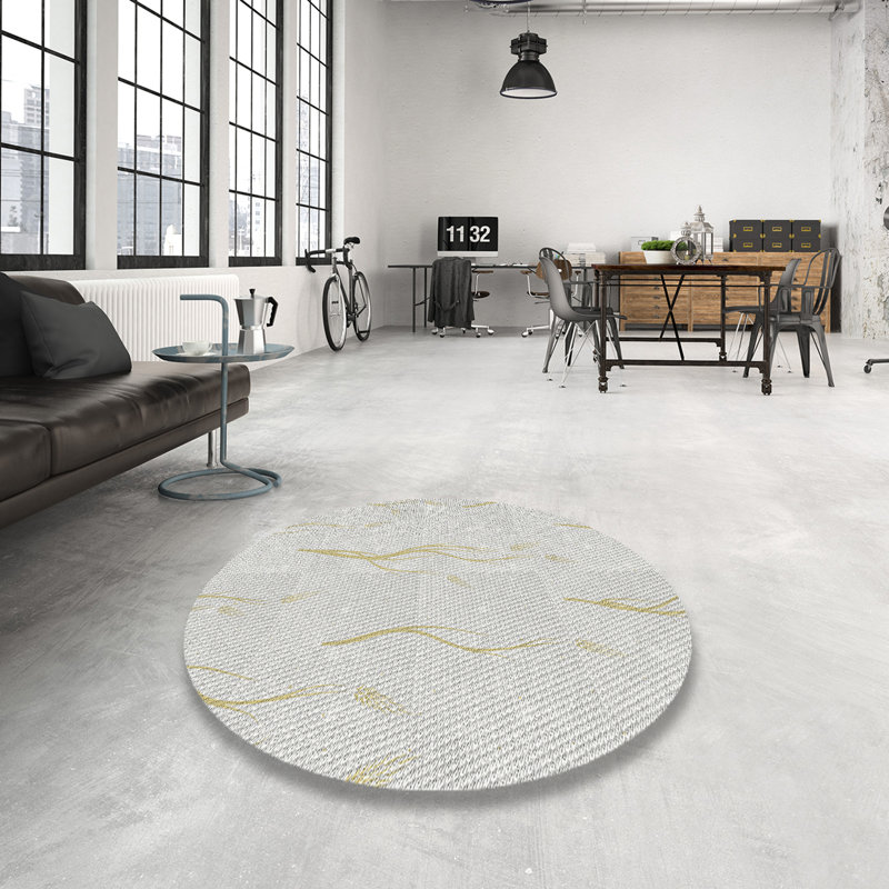 Tapis blanc cassé tissé à la machine, Rond 5 pi
