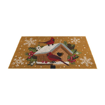 Tapis d'entrée extérieur antidérapant 30 x 18 cm en fibre de coco naturelle et PVC, surface texturée résistante aux intempéries et envers renforcé - Nichoir Cardinal