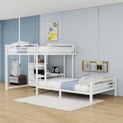 Lit superposé double en métal avec bureau, ports USB et tiroirs de rangement