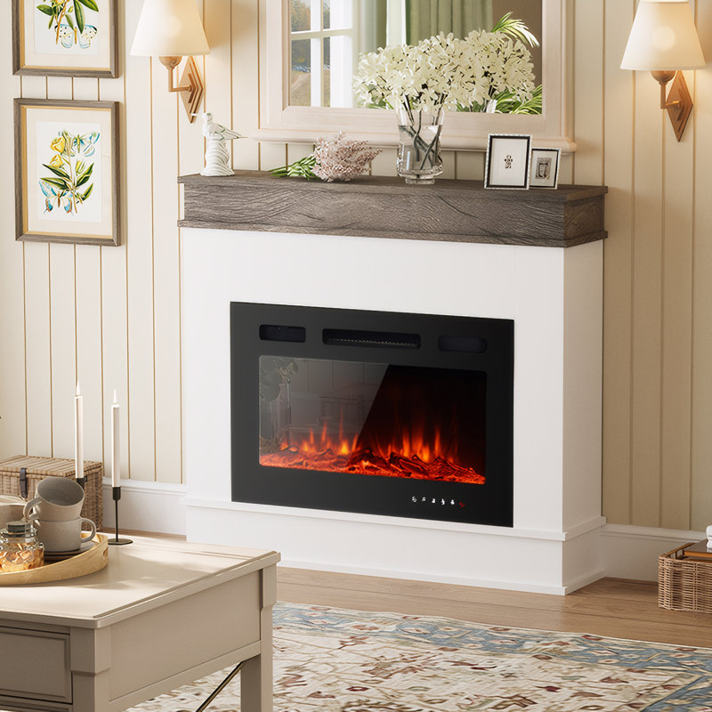 Aeliana Belfry Heating Electric Fire, White, 83.5cm H x 98cm W x 19.5cm D