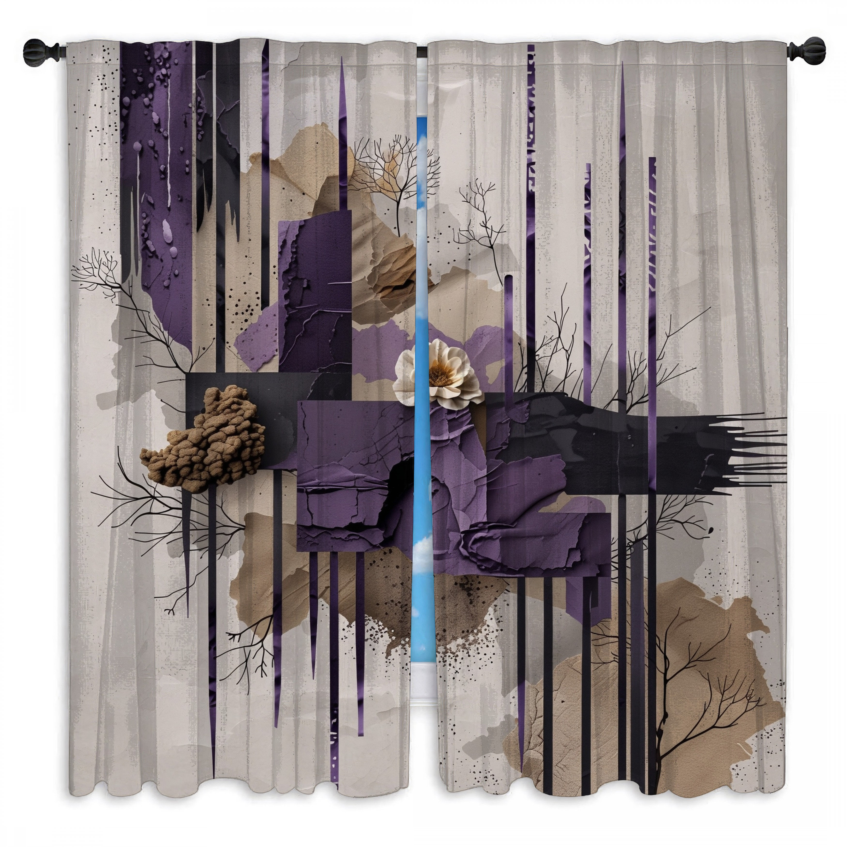 Abstract Collage Window East Urban Home Textured Abstract Collage Window Curtains Collage Sheer ...