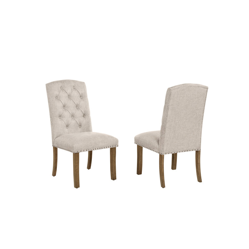 Ensemble de salle à manger de style traditionnel avec chaises capitonnées et garniture cloutée, Beige