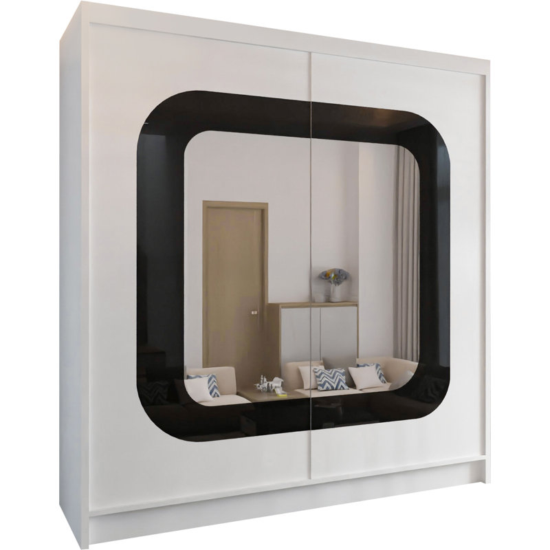 Chorley Sliding Mirror Door Wardrobe – Modern Freestanding Bedroom Storage in 2 Sizes and 5 Colour Options, White/Black