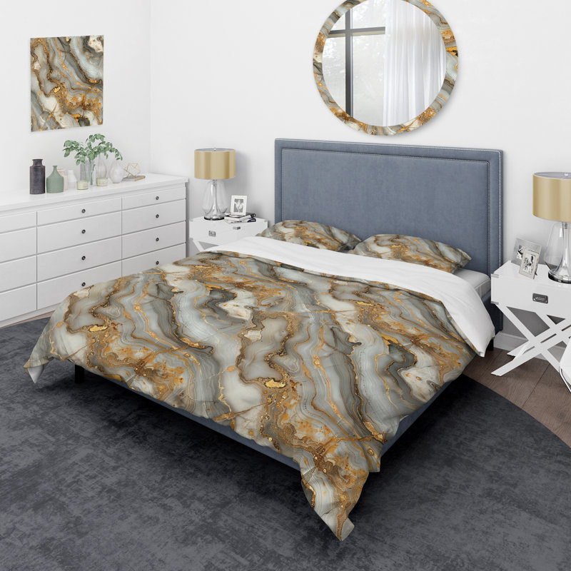 Ensemble de housse de couette Gold Black Luxury Marble II - Marble, Housse de couette très grand + 2 taies décorativ