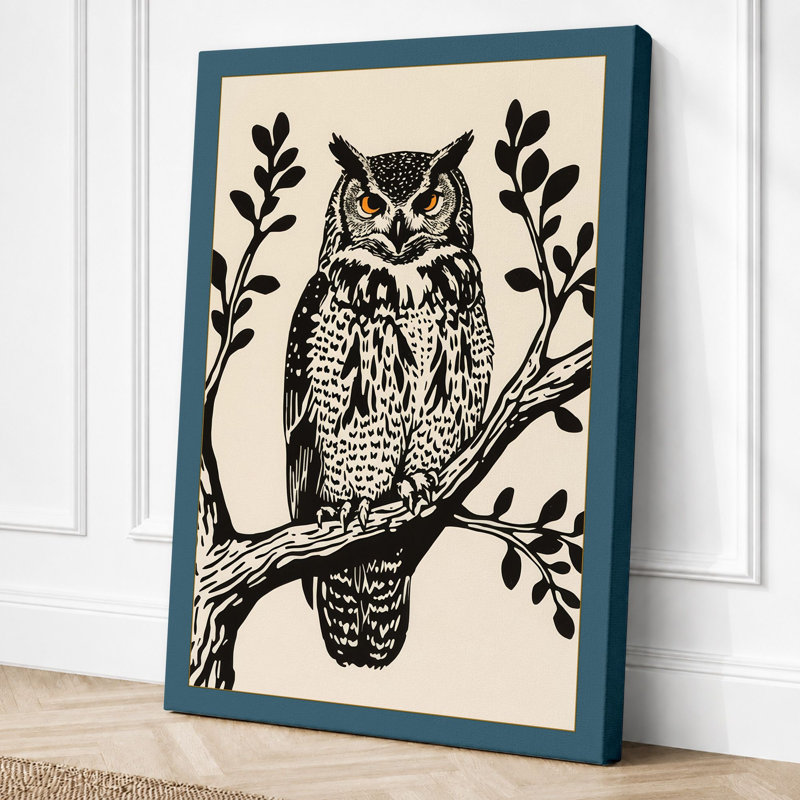 Owl in Balance Botanical - Wrapped Canvas, 36x24 - 91.4 x 61.0 cm, Teal Border