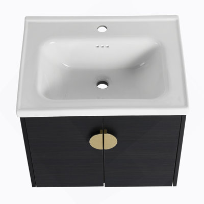 Meuble-lavabo à fermeture en douceur de 60 pouces avec lavabo et petites tablettes de rangement