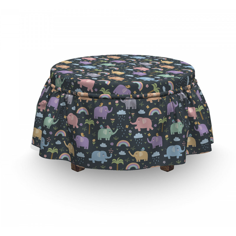 Housse pour repose-pieds éléphants oiseaux