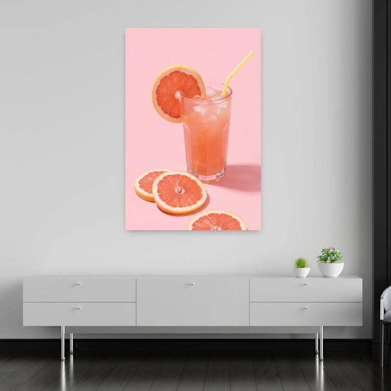Art mural contemporain frais et rafraîchissant à la fleur de pamplemousse, H 60 po x l 40 po