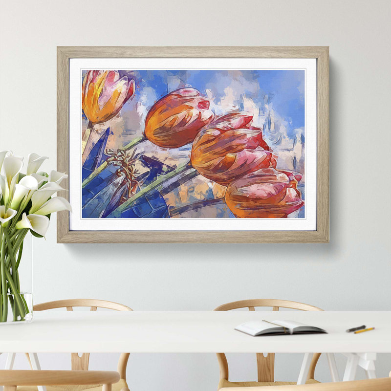 Tulips in Spring in Abstract - Picture Frame Painting Print, Oak, 40cm H x 60cm W x 2cm D