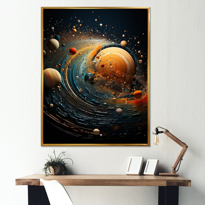 Cosmic Gravity Galaxies Distorsion - art mural de la planète espace, Cadre flottant doré, H 40 po x l 30 po x P 1,5 po