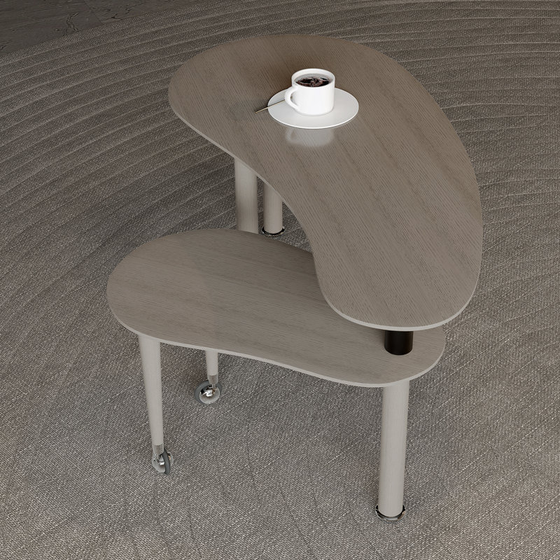 Table basse rotative contemporaine avec pieds en bois d'hévéa massif, table basse rotative à 360 degrés avec plateau brun en placage de grain de bois pour le salon, la chambre à coucher