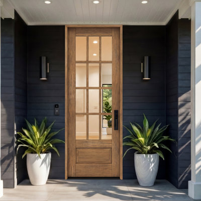 G7512-SW-96 | 96" Single Door, RTA Prehung Exterior, SDL 12 Lite 3/4 Lite, 1 Panel, Unfinished Mahogany Wood