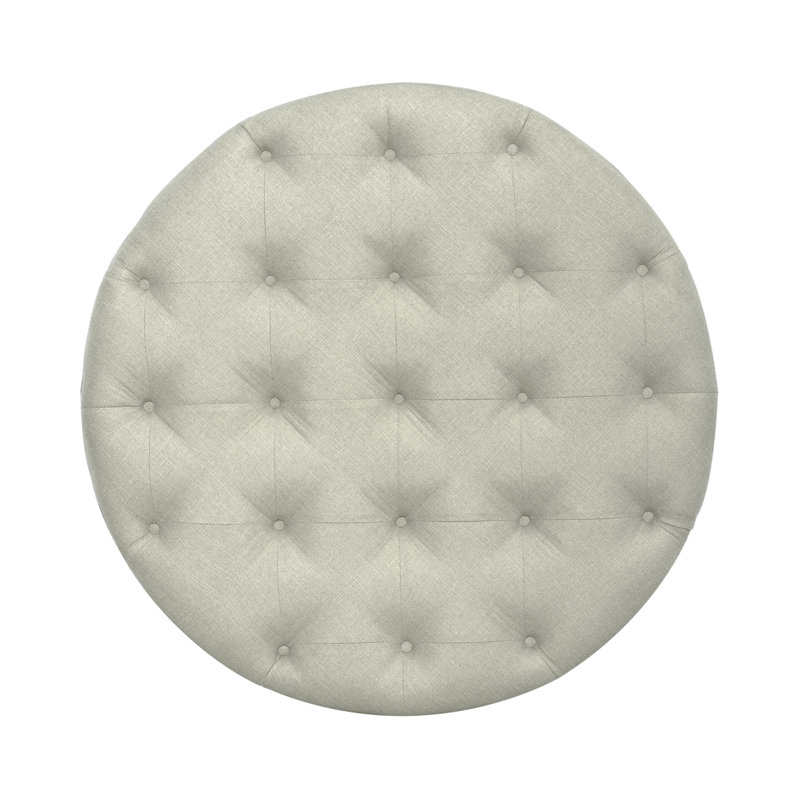 Arbrielle Tufted Round Linen Cocktail Ottoman with Wood Trim