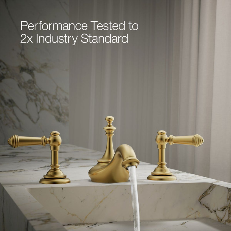 Artifacts® Widespread Faucet Bathroom Sink with Drain Assembly, Vibrant Brushed Modern Brass