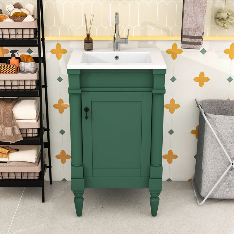 Bathroom Vanity with Sink and Adjustable Shelf, Green