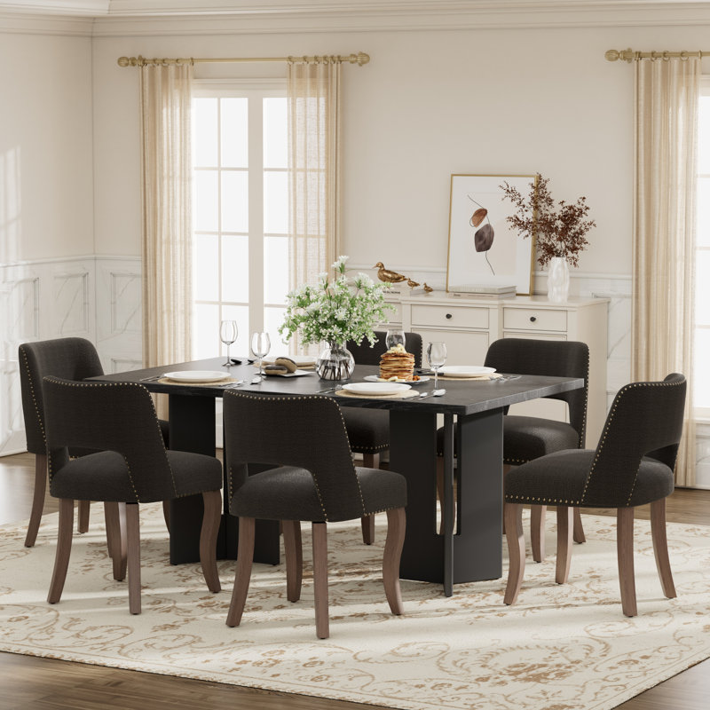 Table de salle à manger 60 po 60 po Farmhouse, 7 pièces : table, 6 chaises, Black, Black