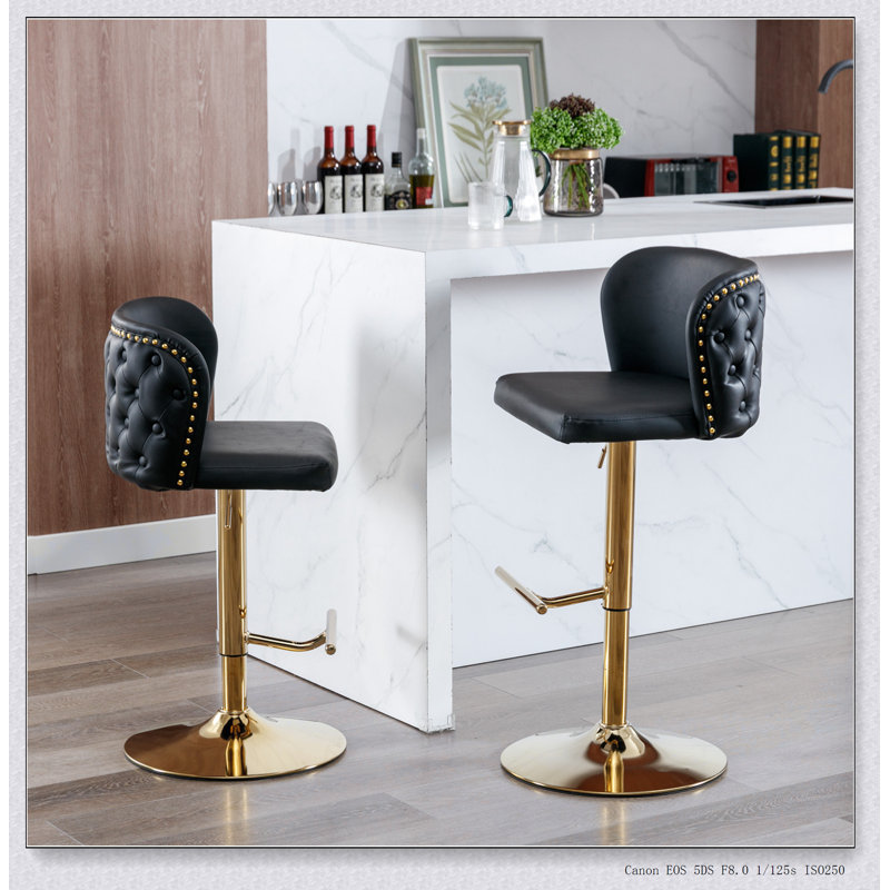 Swivel Barstools Adjusatble Seat Height, Upholstered Bar Stools with Back Tufted