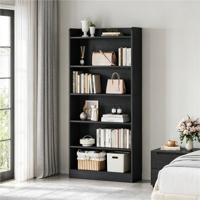 Bibliothèque moderne et simple avec compartiment supérieur ouvert, Noir