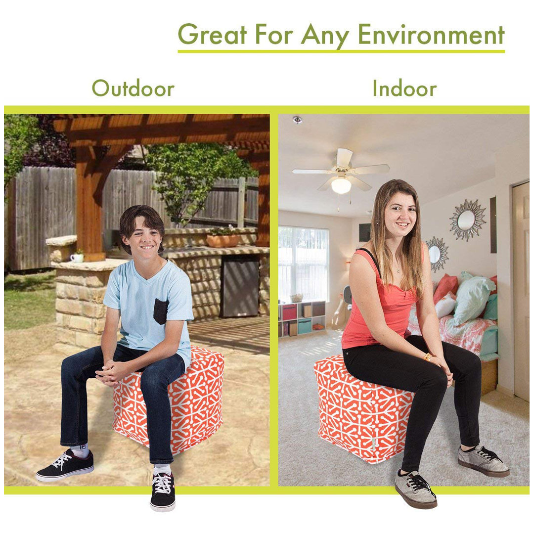 Outdoor and indoor use of the patterned ottoman cube.