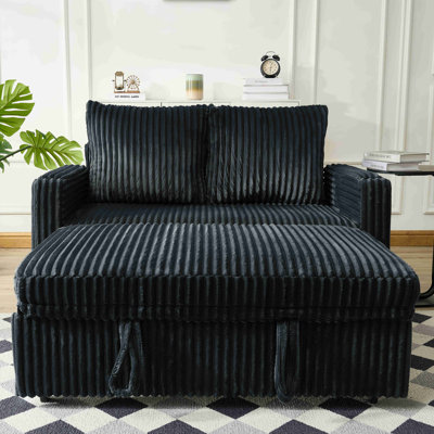 53-Inch Cushioned Recliner Sofa Bed With USB Charging Function, Pull-Out Sofa, Fabric Is Corduroy Fabric, Recliner Backrest With Five-Position Adjustment; Suitable For Living Room, Bedroom, Office.