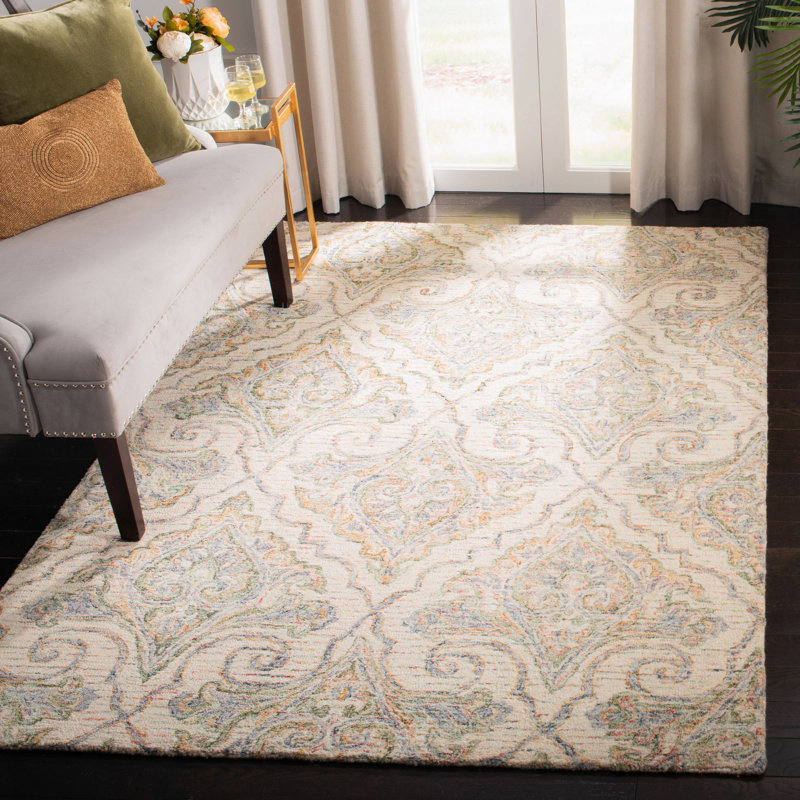Prospe Hand Tufted Wool Floral Rug, Rectangle 5' x 8'