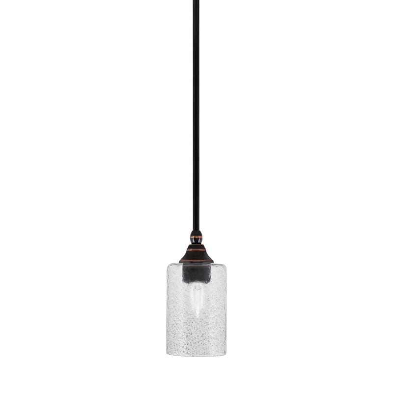Mini-luminaire suspendu suspendu avec tige en verre noir et verre à bulles de 4 po, Fumée