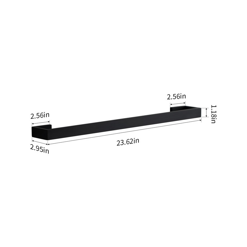 23.62in Wall Mounted Single Towel Bar, Matte Black