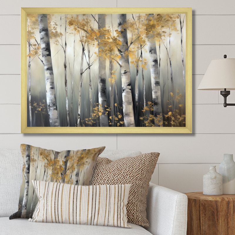 «Odwyer Birch Tree Dense Forest II», reproduction sur toile, Cadre doré simple, H 24 po x l 32 po x P 1 po