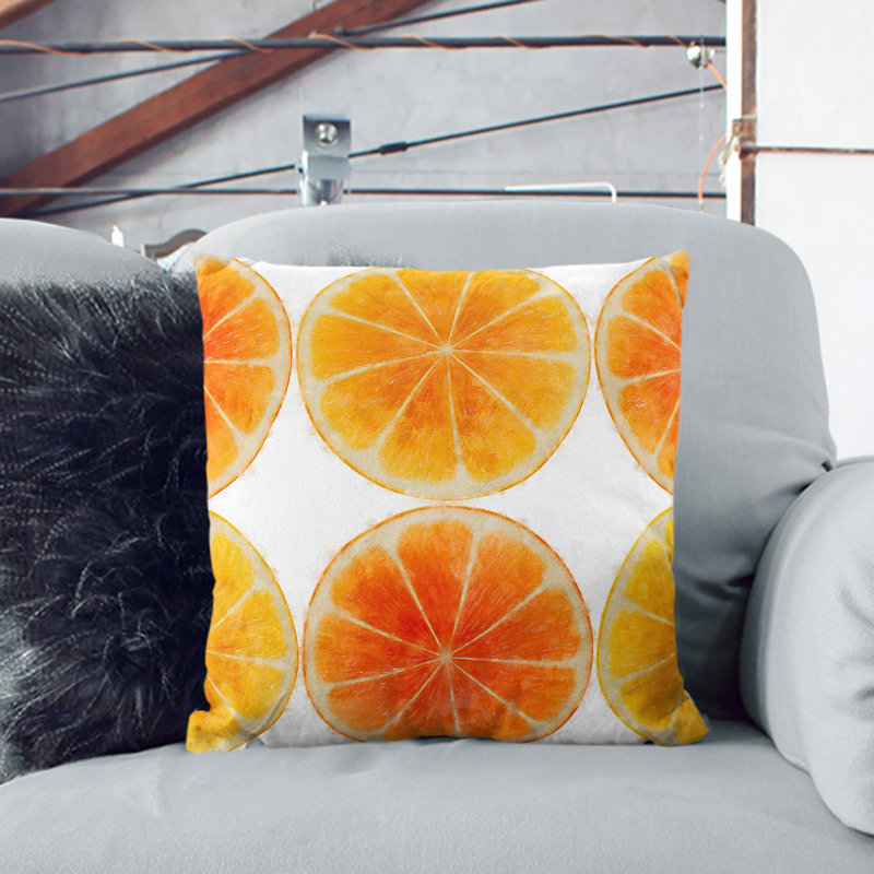 Orange Fruit Slices Painting Square Throw Cushion, 40cm H x 40cm W x 15cm D, Black