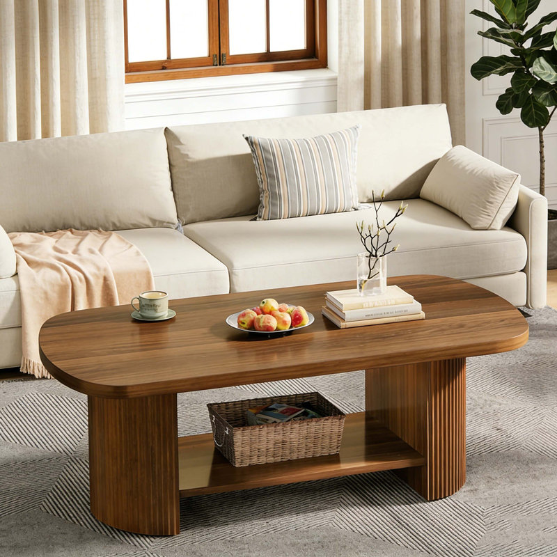 Table de centre moderne ovale à 2 niveaux avec rangement